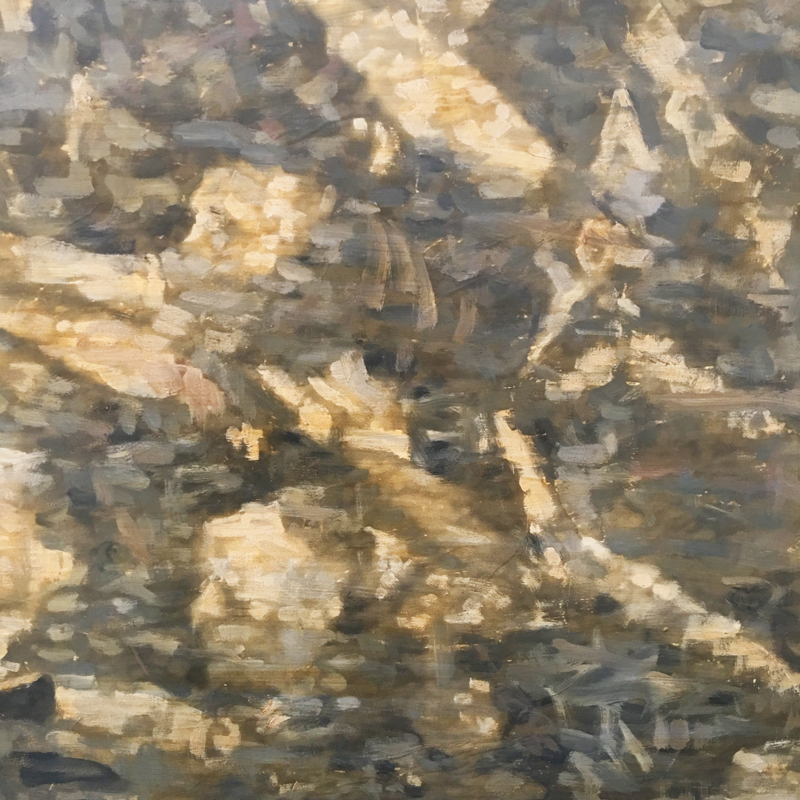 A detail from an oil painting where figures of man and women are intermingled with the sea