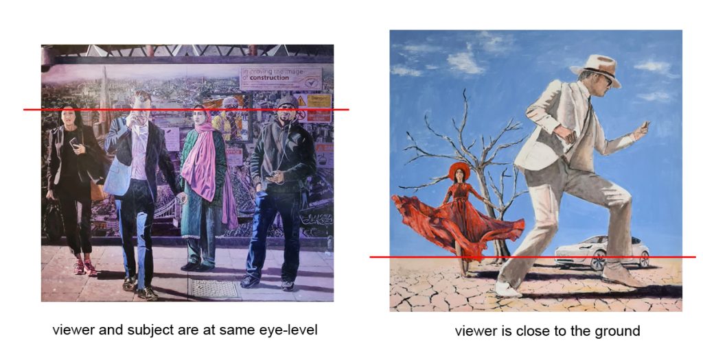 two paintings illustrating different eye-lines
