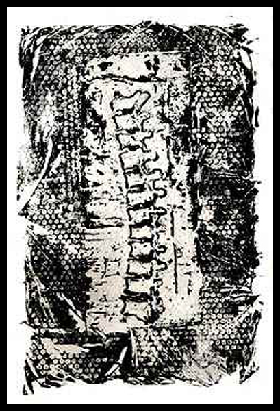 A mono-type depicting part of a human spine