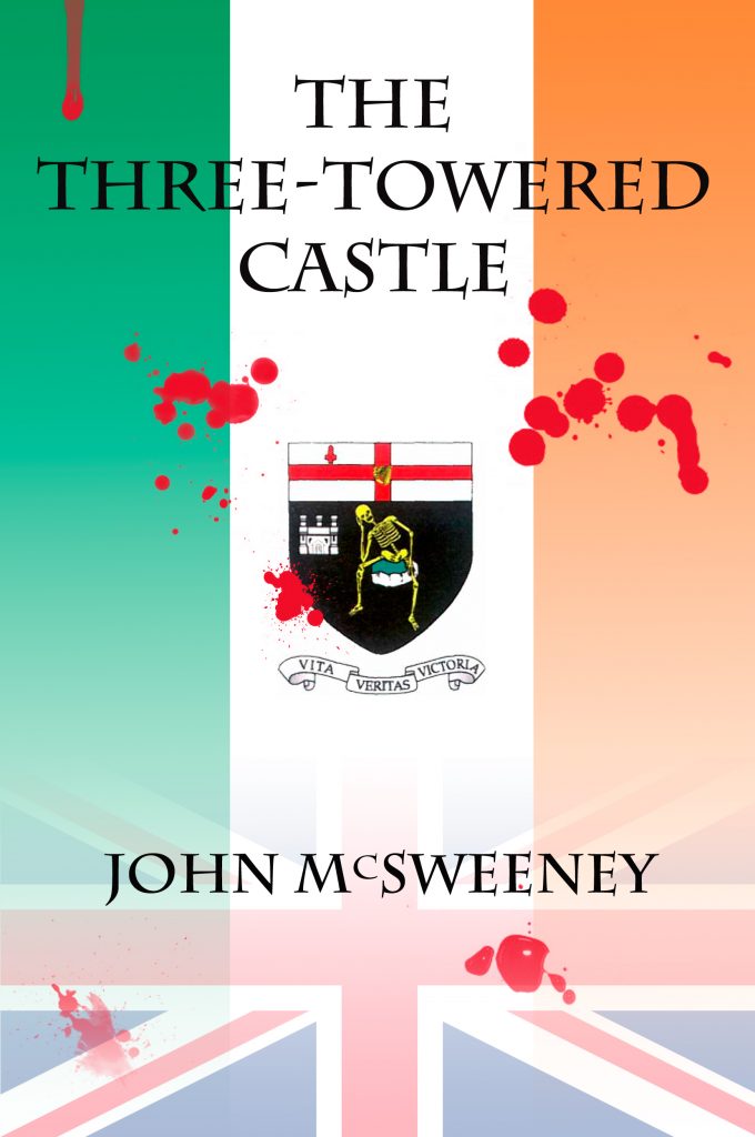 book cover of The Three-Towered castle featuring the coat of arms for derry