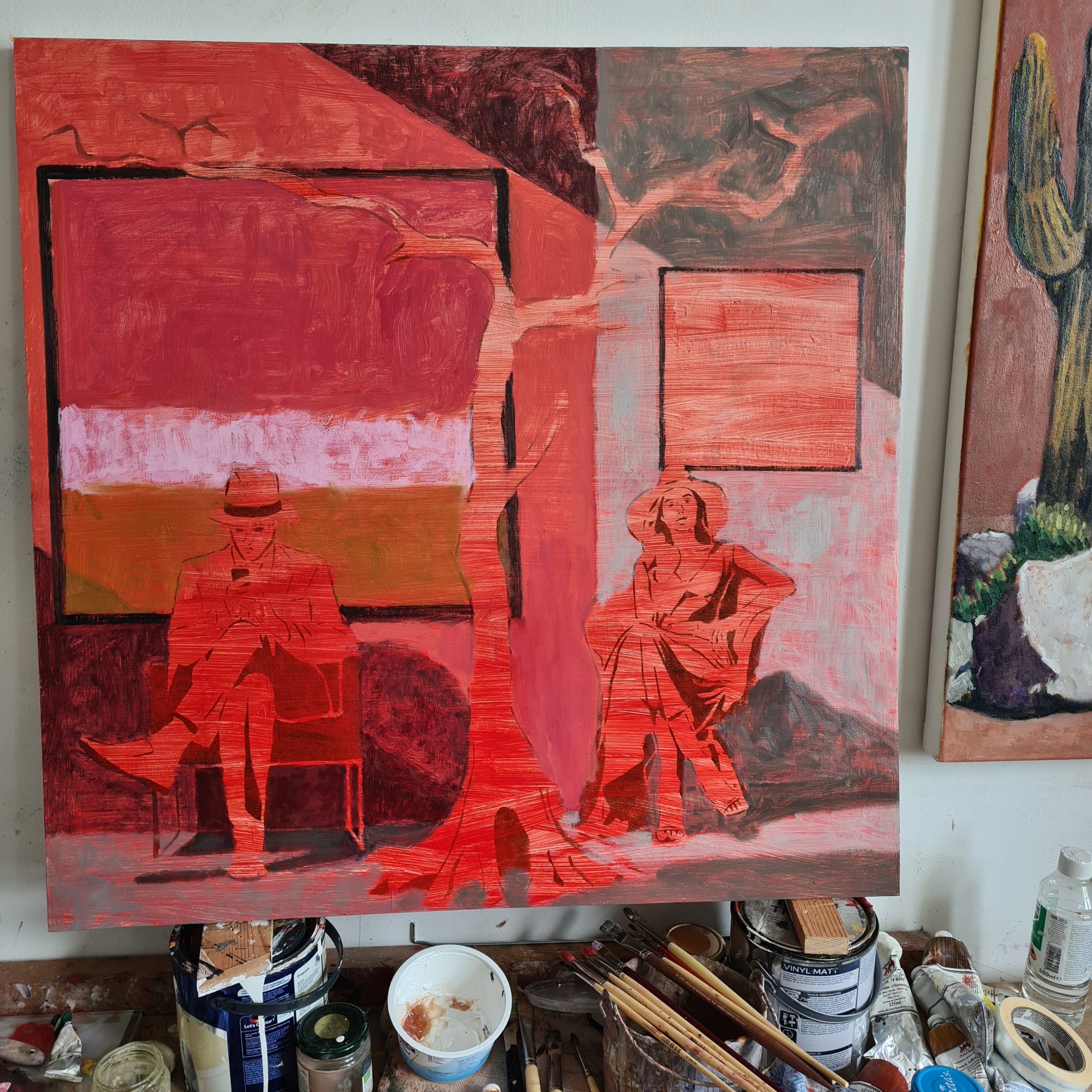 A painting at an early stage of progress by British artist John McSweeney